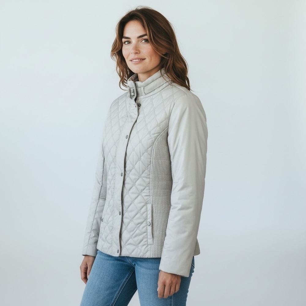 Spanner Quilted Puffer Jacket Silver Metallic Dove Grey Size Medium